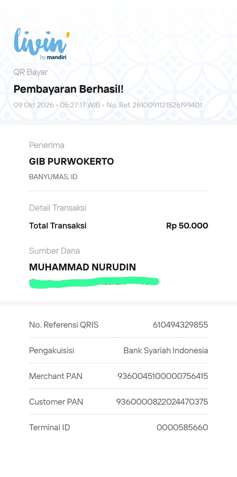 Bukti transfer donasi Donatur (anonim)